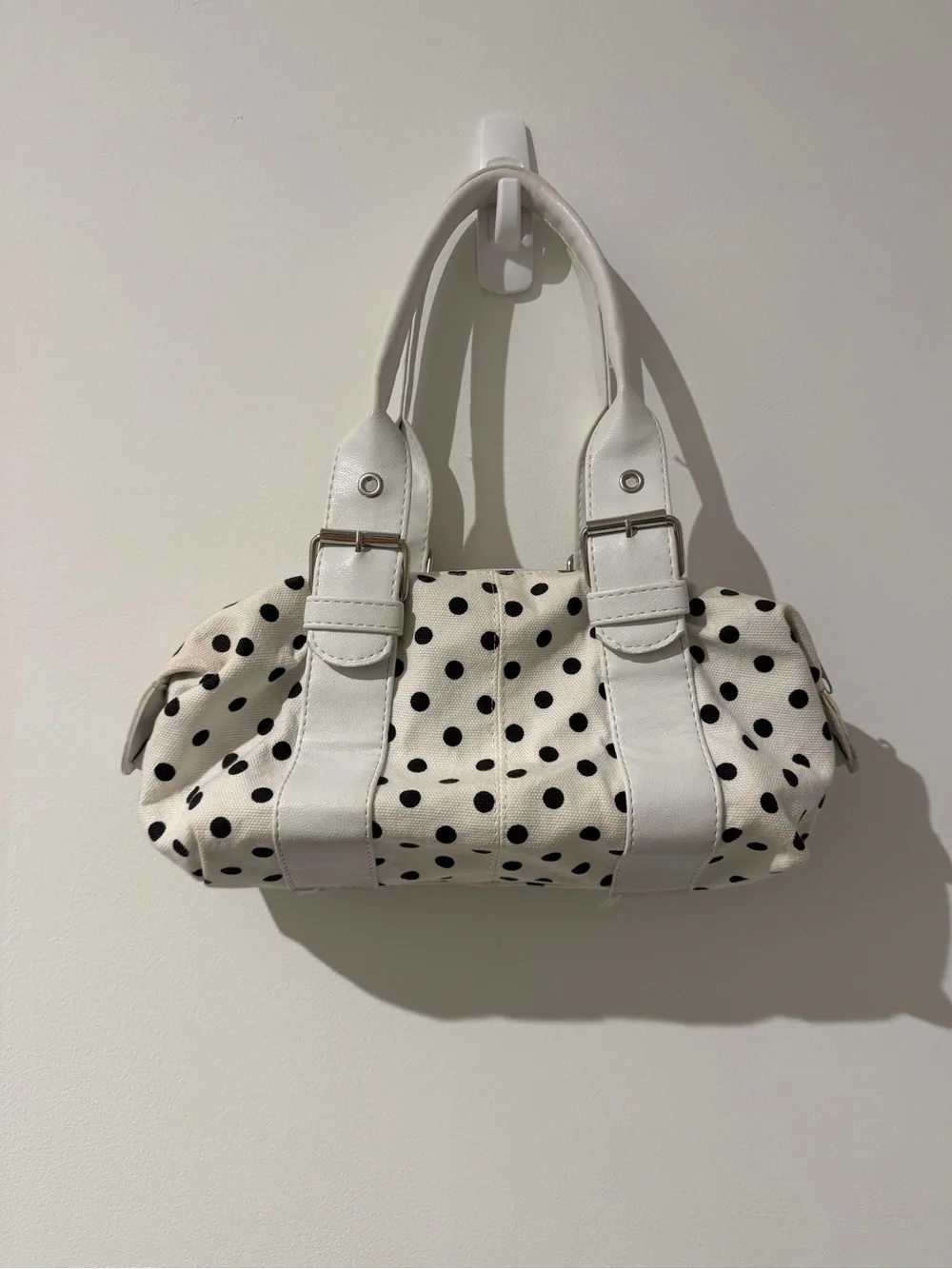 White Polka Dot Shoulder Bag with Black Dots - Picture 2 of 3